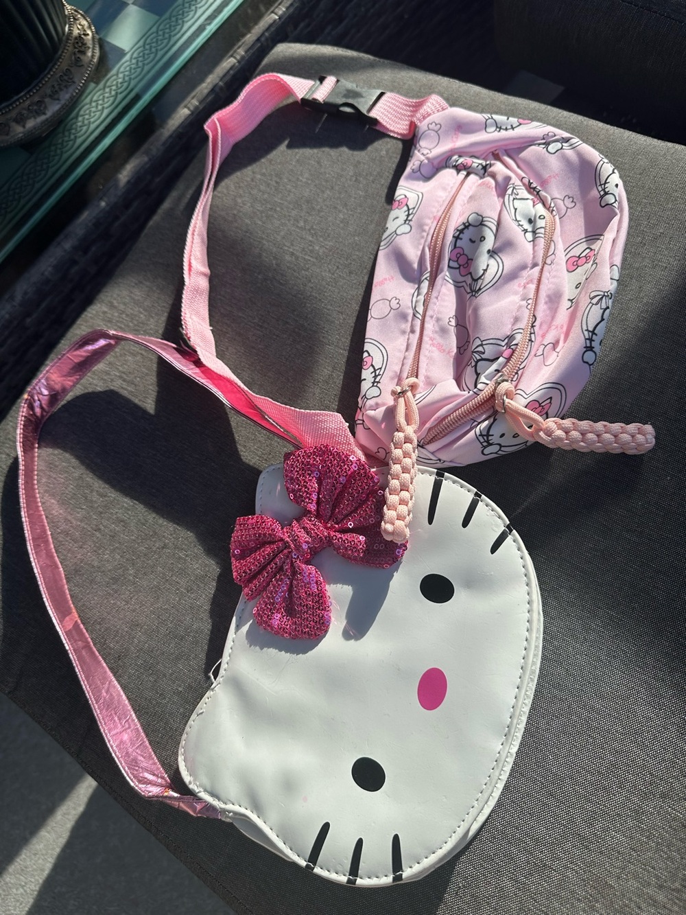 Pink Hello Kitty-Style Kids Crossbody Bag & Pink Patterned Belt Bag